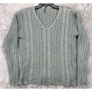 Isda and Co.‎ Women's V-neck Pull Over Cable Knit Sweater Size Large Sage Green